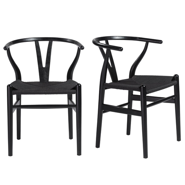 Evelina Solid Wood Dining Side Chair Set of 2 Mid-century Geometric Rush Seat Design