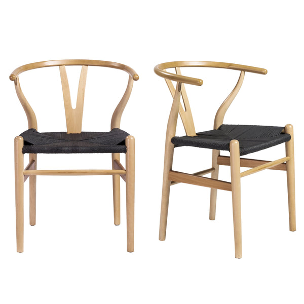 EE Test Vendor Evelina Solid Wood Dining Side Chair Set of 2 Mid-century Geometric Rush Seat Design Natural/Black EETEST-08162NAT