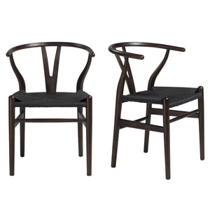 Evelina Solid Wood Dining Side Chair Set of 2 Mid-century Geometric Rush Seat Design