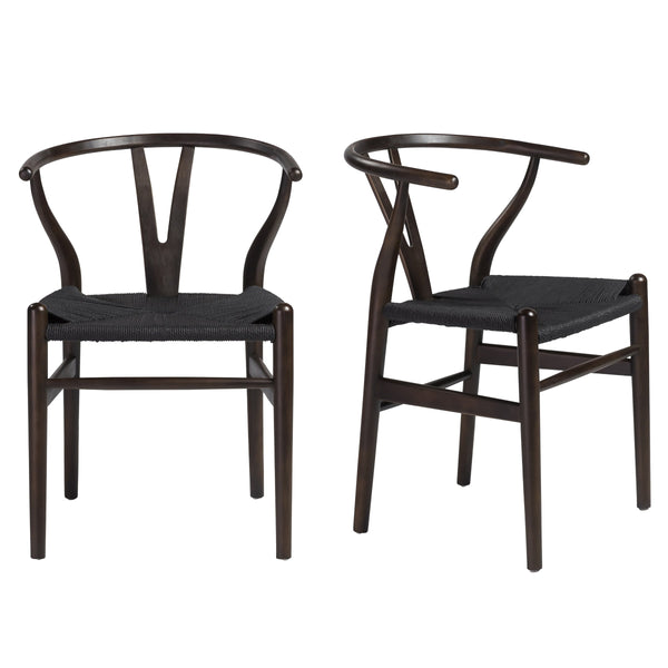 Evelina Solid Wood Dining Side Chair Set of 2 Mid-century Geometric Rush Seat Design