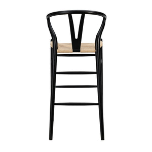 Evelina Mid-century Bar Stool with Handwoven Rush Seat and Solid Wood Frame for Dining Areas