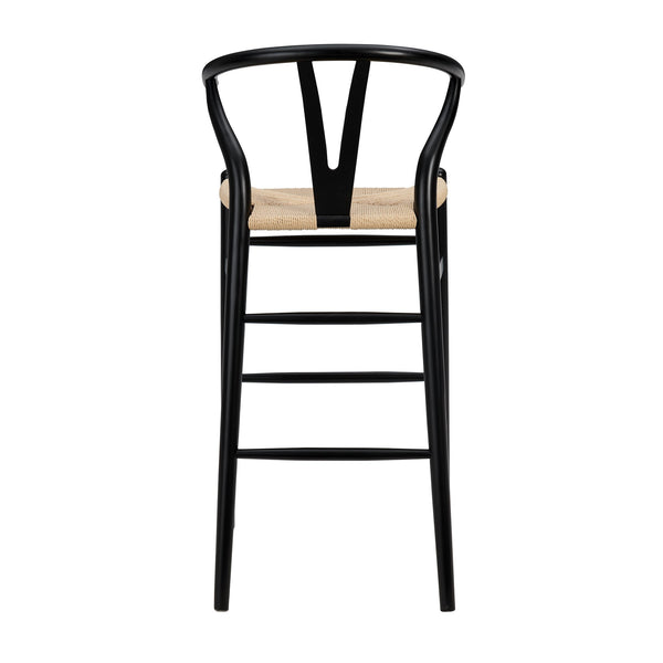 Evelina Mid-century Bar Stool with Handwoven Rush Seat and Solid Wood Frame for Dining Areas