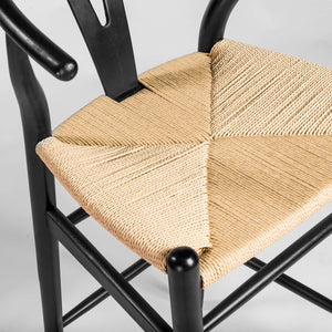 Evelina Mid-century Bar Stool with Handwoven Rush Seat and Solid Wood Frame for Dining Areas