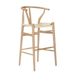 Evelina Mid-century Bar Stool with Handwoven Rush Seat and Solid Wood Frame for Dining Areas