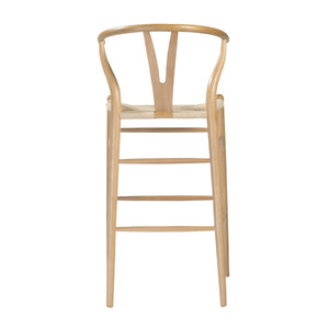 Evelina Mid-century Bar Stool with Handwoven Rush Seat and Solid Wood Frame for Dining Areas