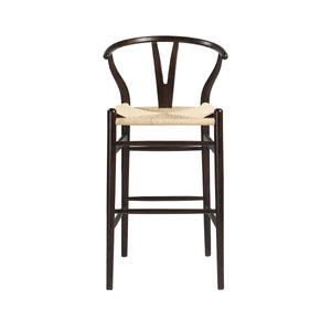 EE Test Vendor Evelina Mid-century Bar Stool with Handwoven Rush Seat and Solid Wood Frame for Dining Areas Walnut/Natural EETEST-08165WAL