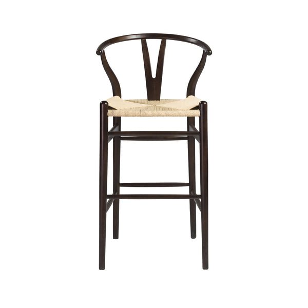 EE Test Vendor Evelina Mid-century Bar Stool with Handwoven Rush Seat and Solid Wood Frame for Dining Areas Walnut/Natural EETEST-08165WAL