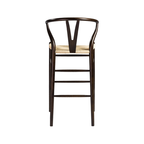 Evelina Mid-century Bar Stool with Handwoven Rush Seat and Solid Wood Frame for Dining Areas