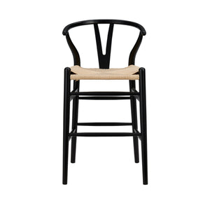 EE Test Vendor Evelina Mid-century Rush Seat Counter Stool with Solid Wood Frame Artisan Crafted Elegance Black/Natural EETEST-08169BLK