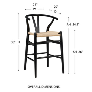 Evelina Mid-century Rush Seat Counter Stool with Solid Wood Frame Artisan Crafted Elegance