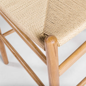 Evelina Mid-century Rush Seat Counter Stool with Solid Wood Frame Artisan Crafted Elegance