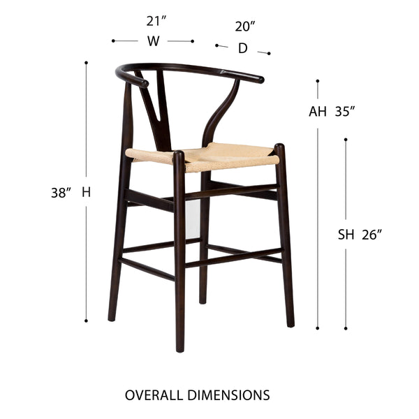 Evelina Mid-century Rush Seat Counter Stool with Solid Wood Frame Artisan Crafted Elegance