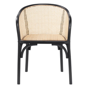 Elsy Solid Wood Armchair with Cane Back and Rattan Seat for Elegant Dining Rooms
