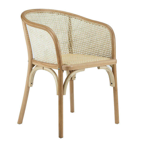 Elsy Solid Wood Armchair with Cane Back and Rattan Seat for Elegant Dining Rooms