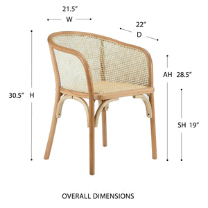 Elsy Solid Wood Armchair with Cane Back and Rattan Seat for Elegant Dining Rooms