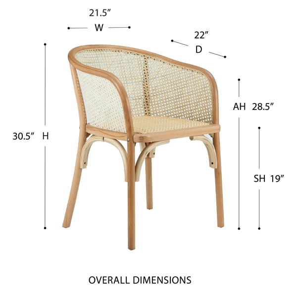 Elsy Solid Wood Armchair with Cane Back and Rattan Seat for Elegant Dining Rooms