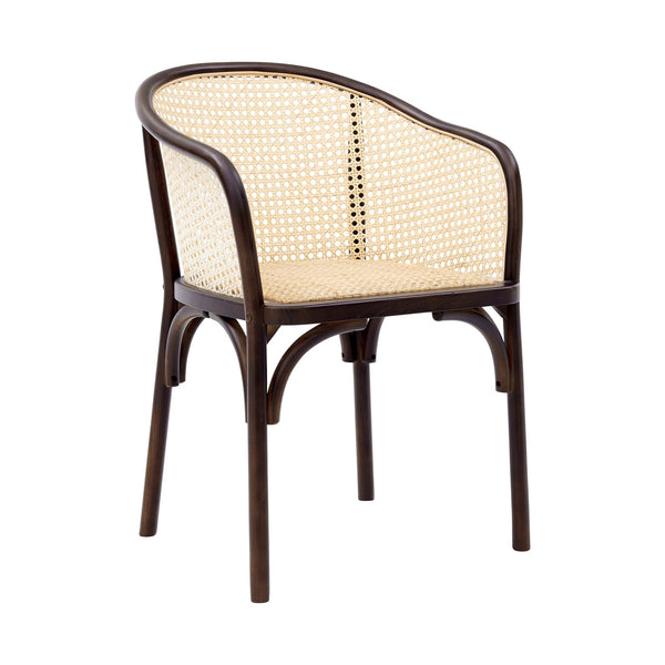 Elsy Solid Wood Armchair with Cane Back and Rattan Seat for Elegant Dining Rooms