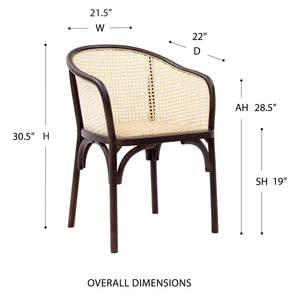 Elsy Solid Wood Armchair with Cane Back and Rattan Seat for Elegant Dining Rooms