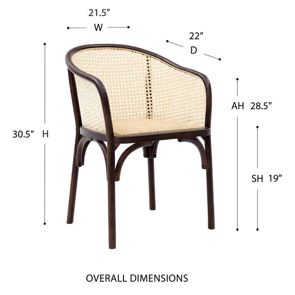 Elsy Solid Wood Armchair with Cane Back and Rattan Seat for Elegant Dining Rooms