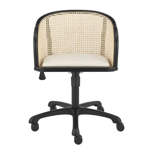 Elsy Scandinavian Cane Back Office Chair with Velvet Seat for Stylish Modern Workspace