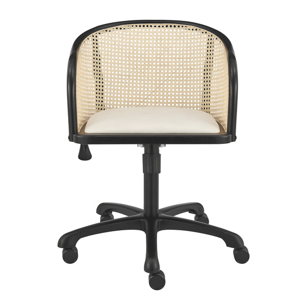 Elsy Scandinavian Cane Back Office Chair with Velvet Seat for Stylish Modern Workspace