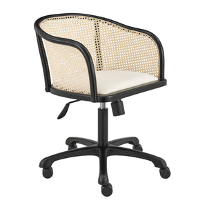 Elsy Scandinavian Cane Back Office Chair with Velvet Seat for Stylish Modern Workspace