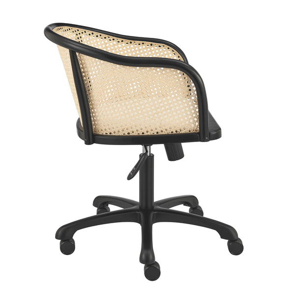 Elsy Scandinavian Cane Back Office Chair with Velvet Seat for Stylish Modern Workspace