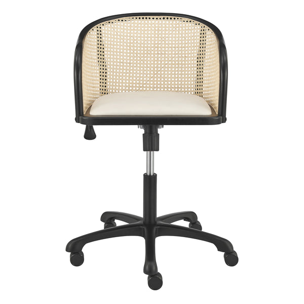 Elsy Scandinavian Cane Back Office Chair with Velvet Seat for Stylish Modern Workspace