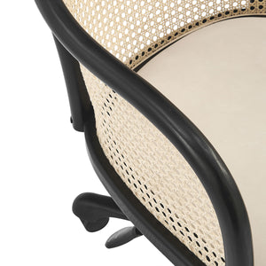Elsy Scandinavian Cane Back Office Chair with Velvet Seat for Stylish Modern Workspace