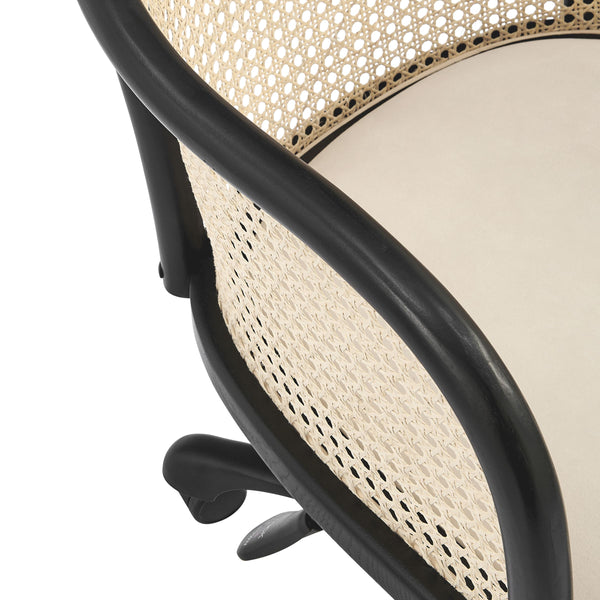 Elsy Scandinavian Cane Back Office Chair with Velvet Seat for Stylish Modern Workspace