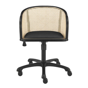 EE Test Vendor Elsy Scandinavian Cane Back Office Chair with Velvet Seat for Stylish Modern Workspace Black/Black EETEST-08195-BLK