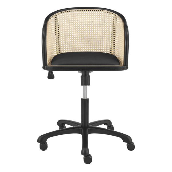 Elsy Scandinavian Cane Back Office Chair with Velvet Seat for Stylish Modern Workspace