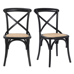 EE Test Vendor Neyo Geometric Solid Wood Dining Chair with Woven Rattan Seat Stain Resistant Set Black EETEST-08196BLK