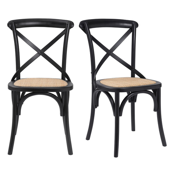 EE Test Vendor Neyo Geometric Solid Wood Dining Chair with Woven Rattan Seat Stain Resistant Set Black EETEST-08196BLK