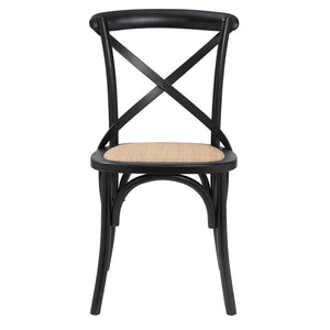 Neyo Geometric Solid Wood Dining Chair with Woven Rattan Seat Stain Resistant Set