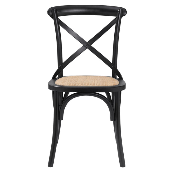 Neyo Geometric Solid Wood Dining Chair with Woven Rattan Seat Stain Resistant Set