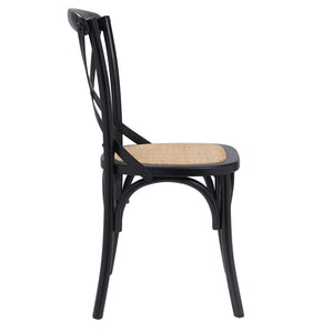 Neyo Geometric Solid Wood Dining Chair with Woven Rattan Seat Stain Resistant Set