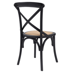 Neyo Geometric Solid Wood Dining Chair with Woven Rattan Seat Stain Resistant Set