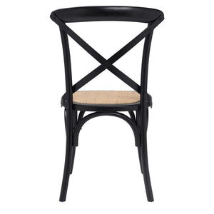Neyo Geometric Solid Wood Dining Chair with Woven Rattan Seat Stain Resistant Set