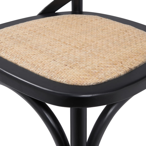 Neyo Geometric Solid Wood Dining Chair with Woven Rattan Seat Stain Resistant Set