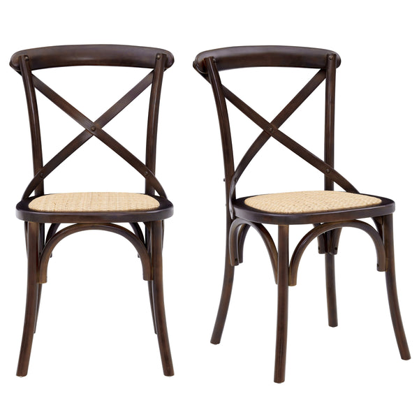 Neyo Geometric Solid Wood Dining Chair with Woven Rattan Seat Stain Resistant Set