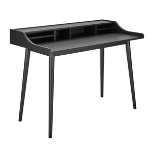 Flavio Writing Desk with Six Open Shelves and Solid Wood Legs for Home Office Storage