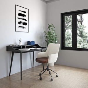 Flavio Writing Desk with Six Open Shelves and Solid Wood Legs for Home Office Storage