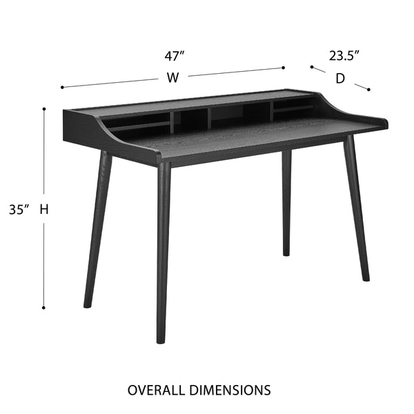 Flavio Writing Desk with Six Open Shelves and Solid Wood Legs for Home Office Storage