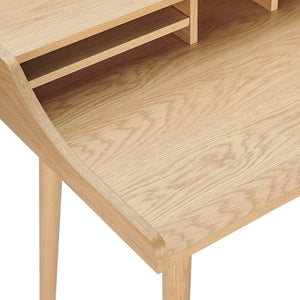 Flavio Writing Desk with Six Open Shelves and Solid Wood Legs for Home Office Storage