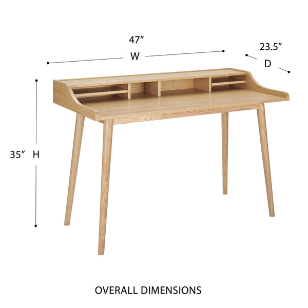 Flavio Writing Desk with Six Open Shelves and Solid Wood Legs for Home Office Storage