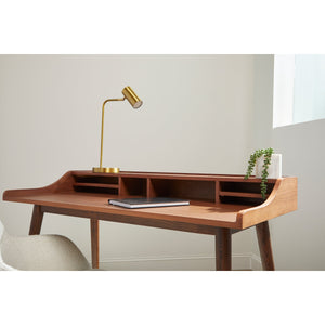 Flavio Writing Desk with Six Open Shelves and Solid Wood Legs for Home Office Storage