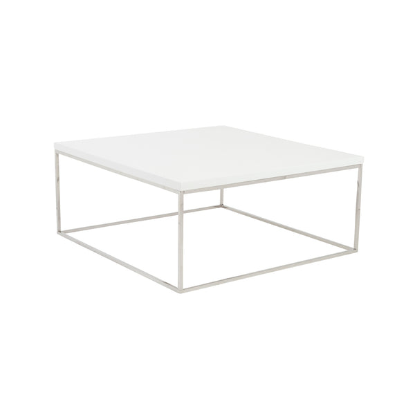 Teresa Square Coffee Table with Glam Steel Base for Modern Living Room Centerpiece Display