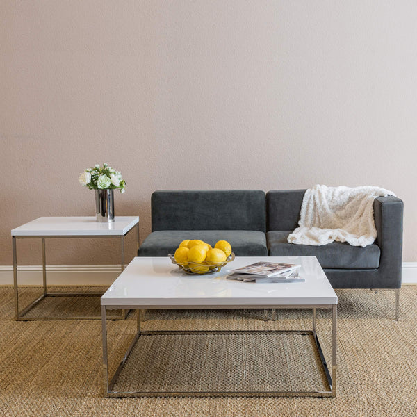 Teresa Square Coffee Table with Glam Steel Base for Modern Living Room Centerpiece Display