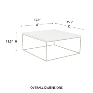 Teresa Square Coffee Table with Glam Steel Base for Modern Living Room Centerpiece Display